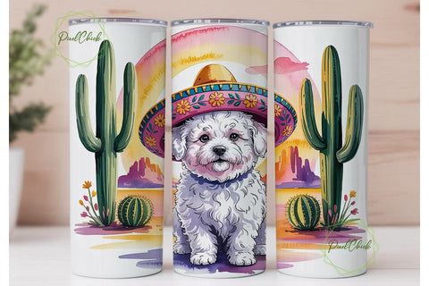 Desert Bichon Sombrero 20oz Tumbler Wrap Sublimation PixelChick 