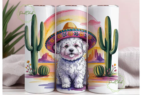 Desert Bichon Sombrero 20oz Tumbler Wrap Sublimation PixelChick 