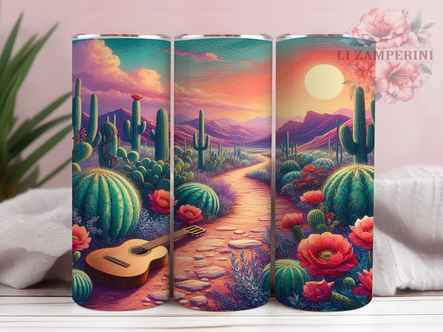 Desert Bloom Cowgirl Tumbler Wrap, Western Cactus Art, Cowgirl Nature Cup, Southwest Pattern Gift, Ranch Floral Tumbler, Desert Bloom Design, Country Garden Art Sublimation Li Zamperini 
