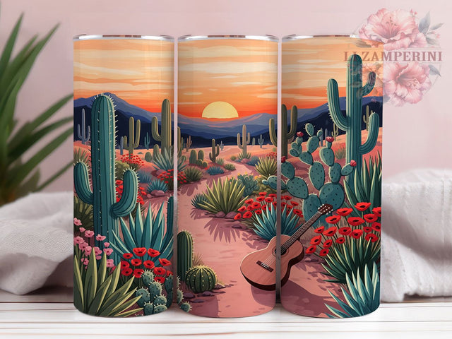 Desert Bloom Cowgirl Tumbler Wrap, Western Cactus Art, Cowgirl Nature Cup, Southwest Pattern Gift, Ranch Floral Tumbler, Desert Bloom Design, Country Garden Art Sublimation Li Zamperini 