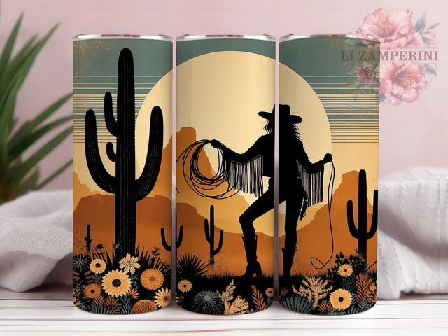 Desert Boho Cowgirl Cactus Tumbler Wrap, Bohemian Western Design, Rustic Cactus Art, Country Floral Cup, Southwest Style Gift, Ranch Girl Wrap, Western Boho Sublimation Sublimation Li Zamperini 