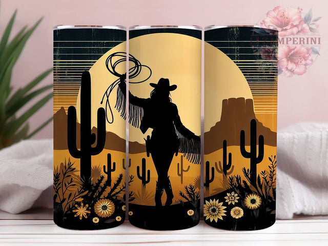 Desert Boho Cowgirl Cactus Tumbler Wrap, Bohemian Western Design, Rustic Cactus Art, Country Floral Cup, Southwest Style Gift, Ranch Girl Wrap, Western Boho Sublimation Sublimation Li Zamperini 