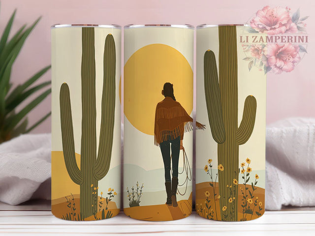 Desert Boho Cowgirl Cactus Tumbler Wrap, Bohemian Western Design, Rustic Cactus Art, Country Floral Cup, Southwest Style Gift, Ranch Girl Wrap, Western Boho Sublimation Sublimation Li Zamperini 