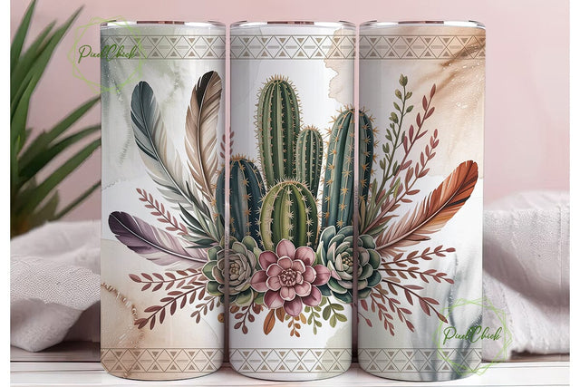 Desert Boho Flora 20oz Tumbler Wrap Sublimation PixelChick 
