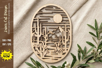 Desert Cactus Mountain Arch Scene – Laser Cut Wooden Landscape Wall Art Design SVG Regulrcrative 