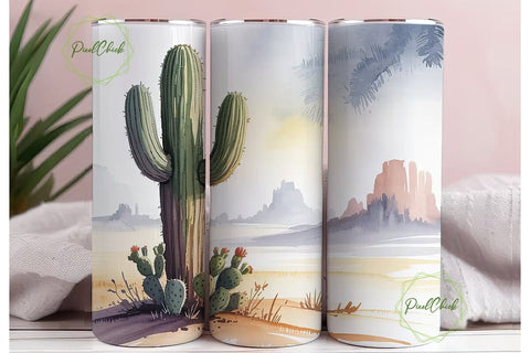 Desert Cactus Watercolor 20oz Tumbler Sublimation PixelChick 