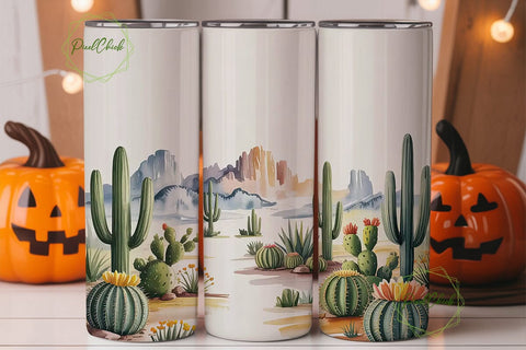 Desert Cactus Watercolor 20oz Tumbler Sublimation PixelChick 