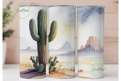 Desert Cactus Watercolor 20oz Tumbler Sublimation PixelChick 