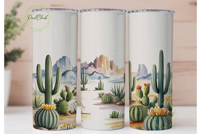 Desert Cactus Watercolor 20oz Tumbler Sublimation PixelChick 