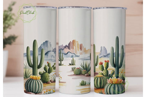 Desert Cactus Watercolor 20oz Tumbler Sublimation PixelChick 