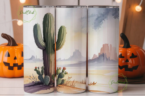Desert Cactus Watercolor 20oz Tumbler Sublimation PixelChick 