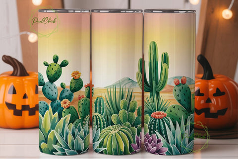 Desert Cactus Watercolor 20oz Tumbler Sublimation PixelChick 