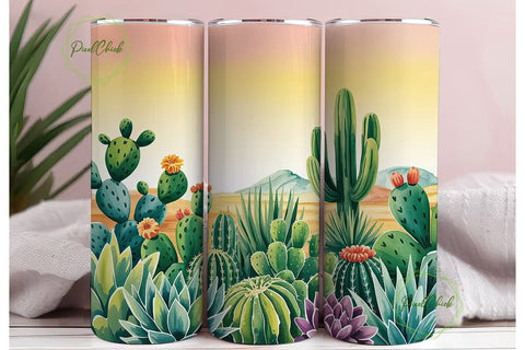 Desert Cactus Watercolor 20oz Tumbler Sublimation PixelChick 