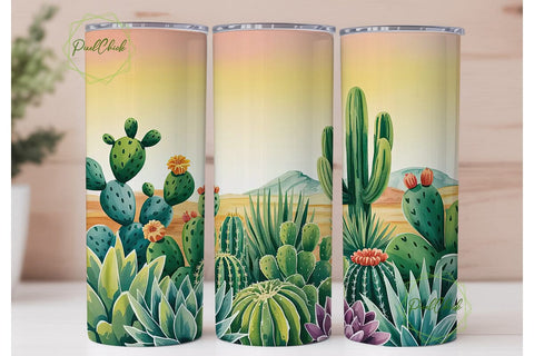 Desert Cactus Watercolor 20oz Tumbler Sublimation PixelChick 