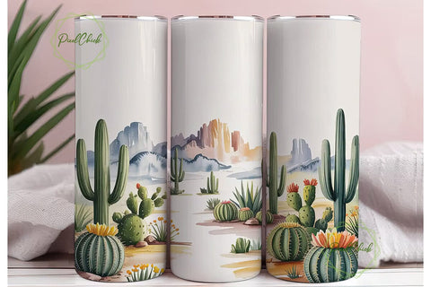 Desert Cactus Watercolor 20oz Tumbler Sublimation PixelChick 