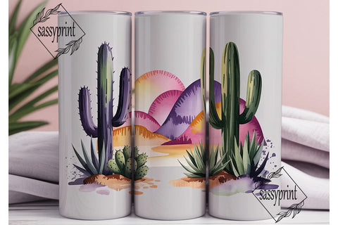 Desert Cactus Watercolor 20oz Tumbler Sublimation sassyprint 