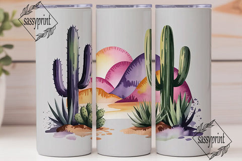 Desert Cactus Watercolor 20oz Tumbler Sublimation sassyprint 