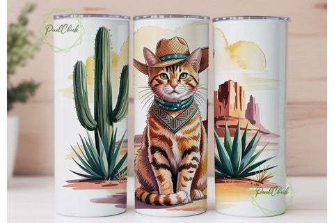 Desert Cat Cowboy 20oz Tumbler Wrap Sublimation PixelChick 