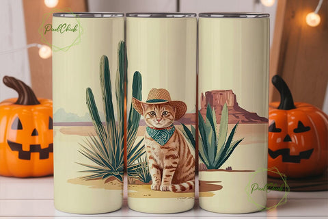 Desert Cat Cowboy 20oz Tumbler Wrap Sublimation PixelChick 