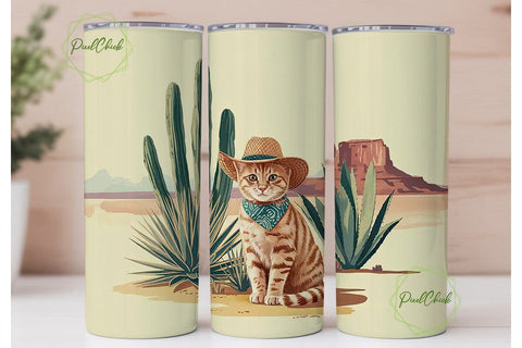 Desert Cat Cowboy 20oz Tumbler Wrap Sublimation PixelChick 