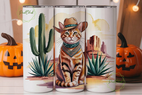 Desert Cat Cowboy 20oz Tumbler Wrap Sublimation PixelChick 