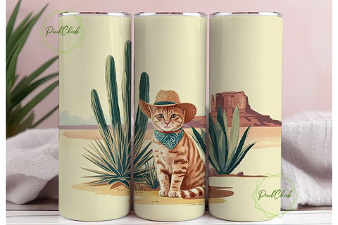 Desert Cat Cowboy 20oz Tumbler Wrap Sublimation PixelChick 