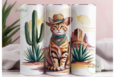 Desert Cat Cowboy 20oz Tumbler Wrap Sublimation PixelChick 