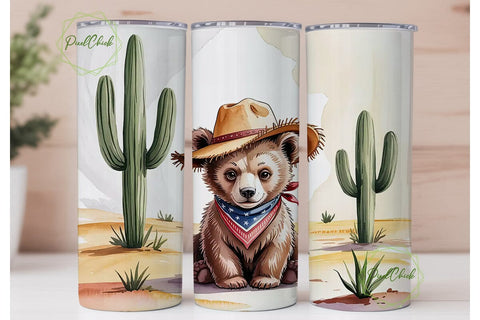 Desert Cowboy Bear 20oz Tumbler Wrap Sublimation PixelChick 