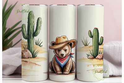 Desert Cowboy Bear 20oz Tumbler Wrap Sublimation PixelChick 