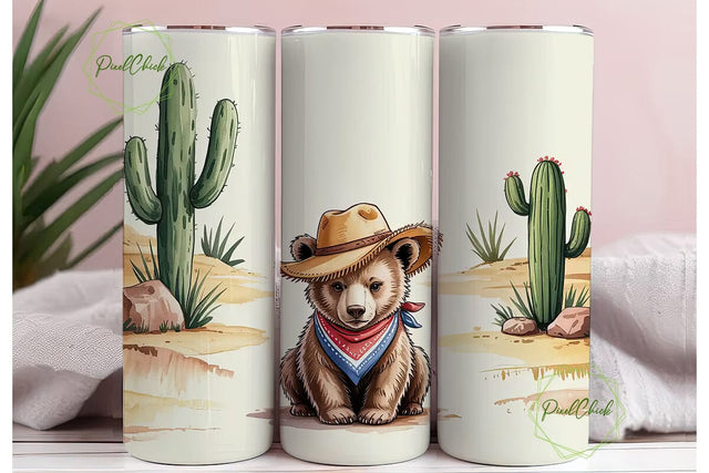 Desert Cowboy Bear 20oz Tumbler Wrap Sublimation PixelChick 