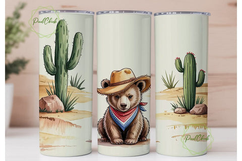 Desert Cowboy Bear 20oz Tumbler Wrap Sublimation PixelChick 
