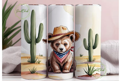 Desert Cowboy Bear 20oz Tumbler Wrap Sublimation PixelChick 