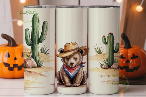 Desert Cowboy Bear 20oz Tumbler Wrap Sublimation PixelChick 
