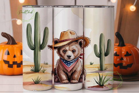 Desert Cowboy Bear 20oz Tumbler Wrap Sublimation PixelChick 