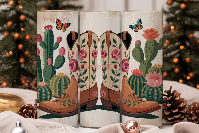 Desert Cowboy Boots 20oz Tumbler Wrap Sublimation DesignSVG 