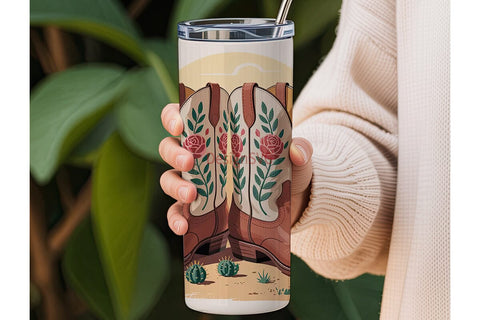 Desert Cowboy Boots 20oz Tumbler Wrap Sublimation DesignSVG 