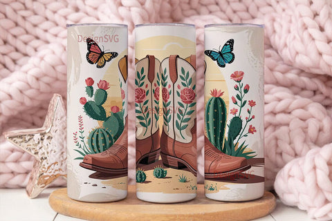 Desert Cowboy Boots 20oz Tumbler Wrap Sublimation DesignSVG 