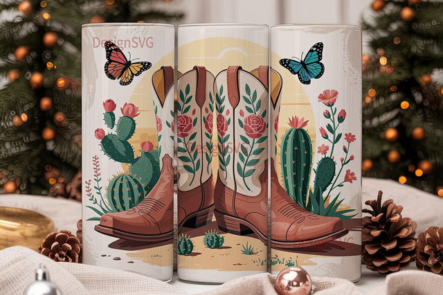 Desert Cowboy Boots 20oz Tumbler Wrap Sublimation DesignSVG 