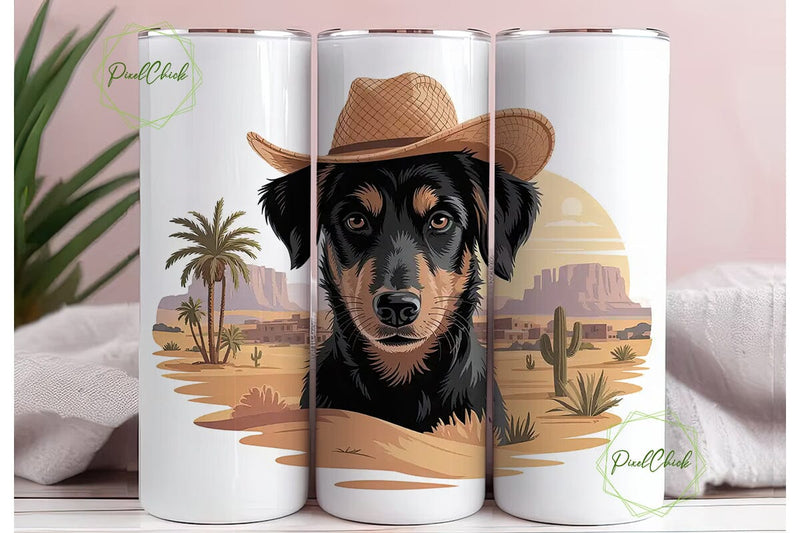 Desert Cowboy Dog 20oz Tumbler Wrap Sublimation PixelChick 