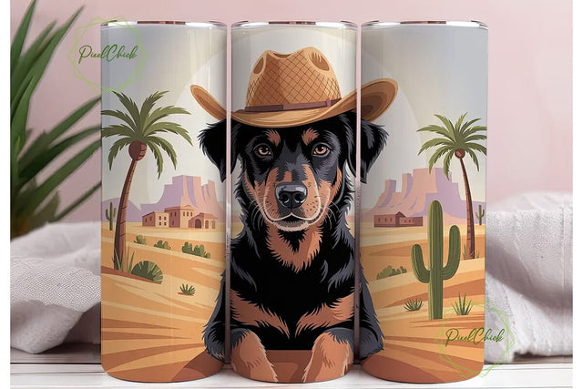 Desert Cowboy Dog 20oz Tumbler Wrap Sublimation PixelChick 