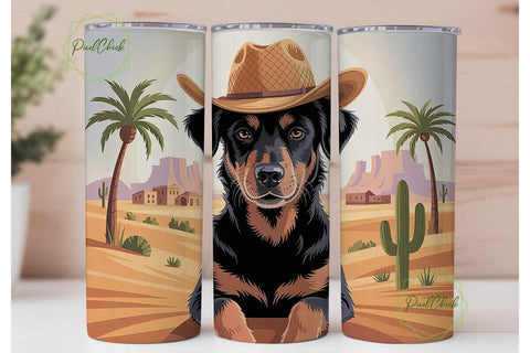 Desert Cowboy Dog 20oz Tumbler Wrap Sublimation PixelChick 