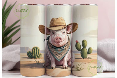 Desert Cowboy Pig 20oz Tumbler Design Sublimation PixelChick 