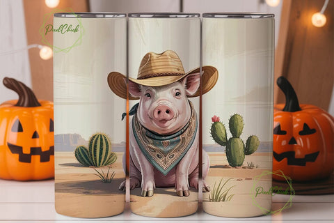 Desert Cowboy Pig 20oz Tumbler Design Sublimation PixelChick 