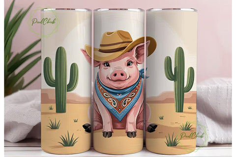 Desert Cowboy Pig 20oz Tumbler Design Sublimation PixelChick 