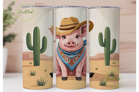 Desert Cowboy Pig 20oz Tumbler Design Sublimation PixelChick 