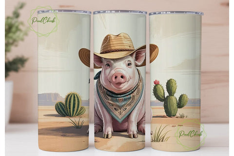 Desert Cowboy Pig 20oz Tumbler Design Sublimation PixelChick 