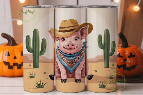 Desert Cowboy Pig 20oz Tumbler Design Sublimation PixelChick 