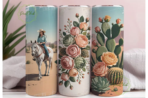 Desert Cowgirl Floral 20oz Tumbler Wrap Sublimation PixelChick 