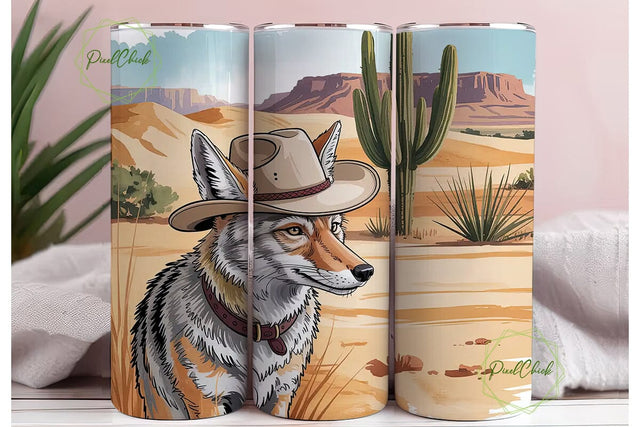 Desert Coyote 20oz Tumbler Wrap Sublimation PixelChick 