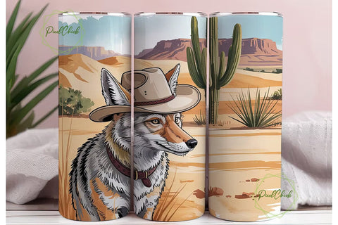 Desert Coyote 20oz Tumbler Wrap Sublimation PixelChick 